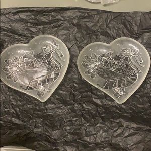 (2) Christmas Heart ShapeMini Glass Serving Plates